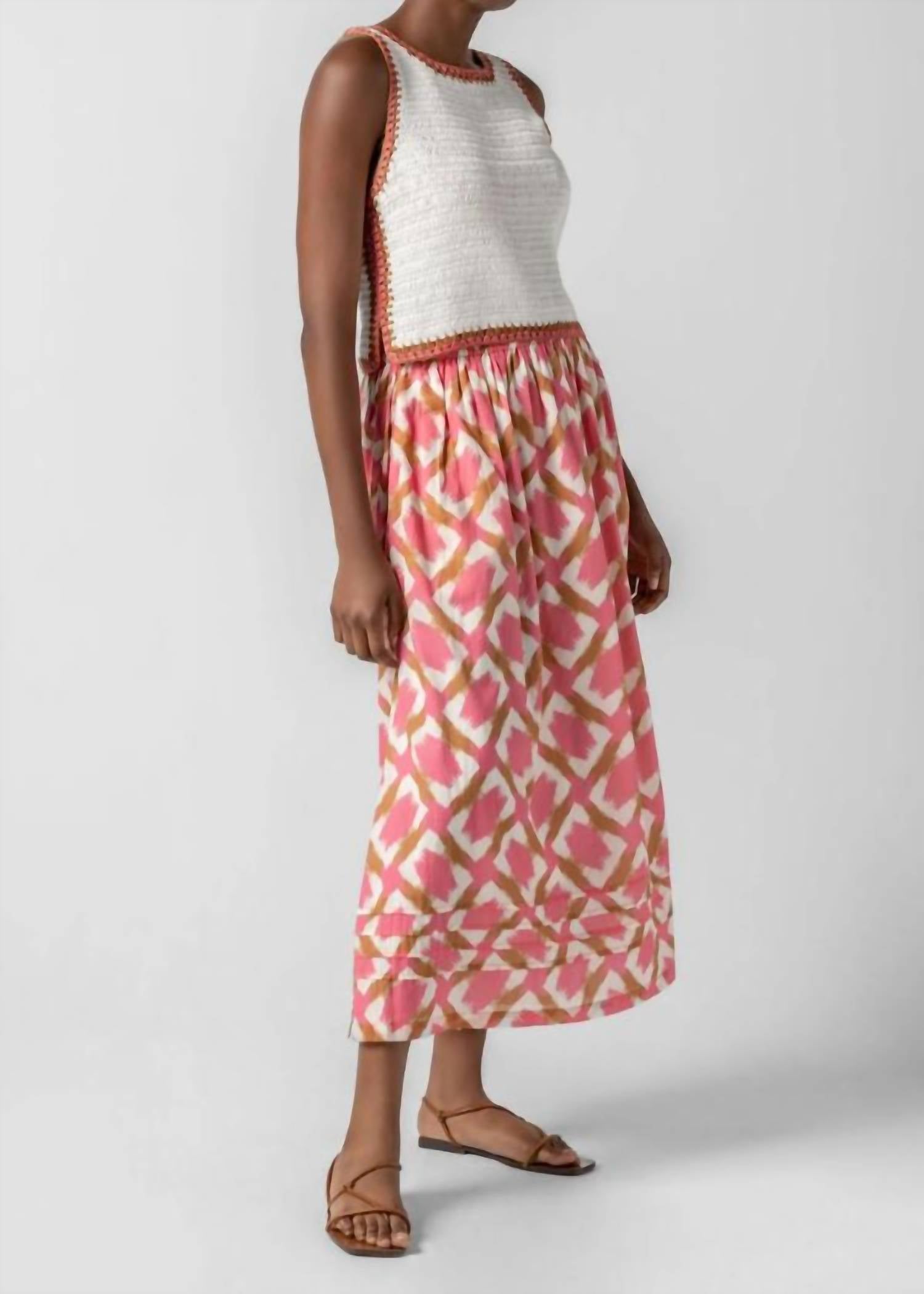 Lilla P - Cleo Shirred Elastic Waist Midi Skirt