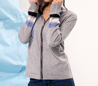 french kyss Color Block Zip Up Hoodie in slate multi - women's top - detail view