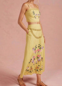 Strut & Bolt - Embroidered Floral Lace Detail Midi Skirt