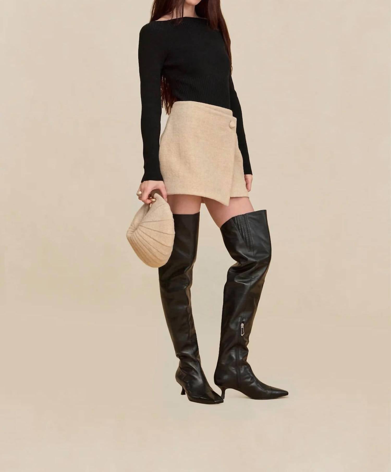 cult gaia Lottie Bodysuit Sweater in black violet - women's shirt - detail view
