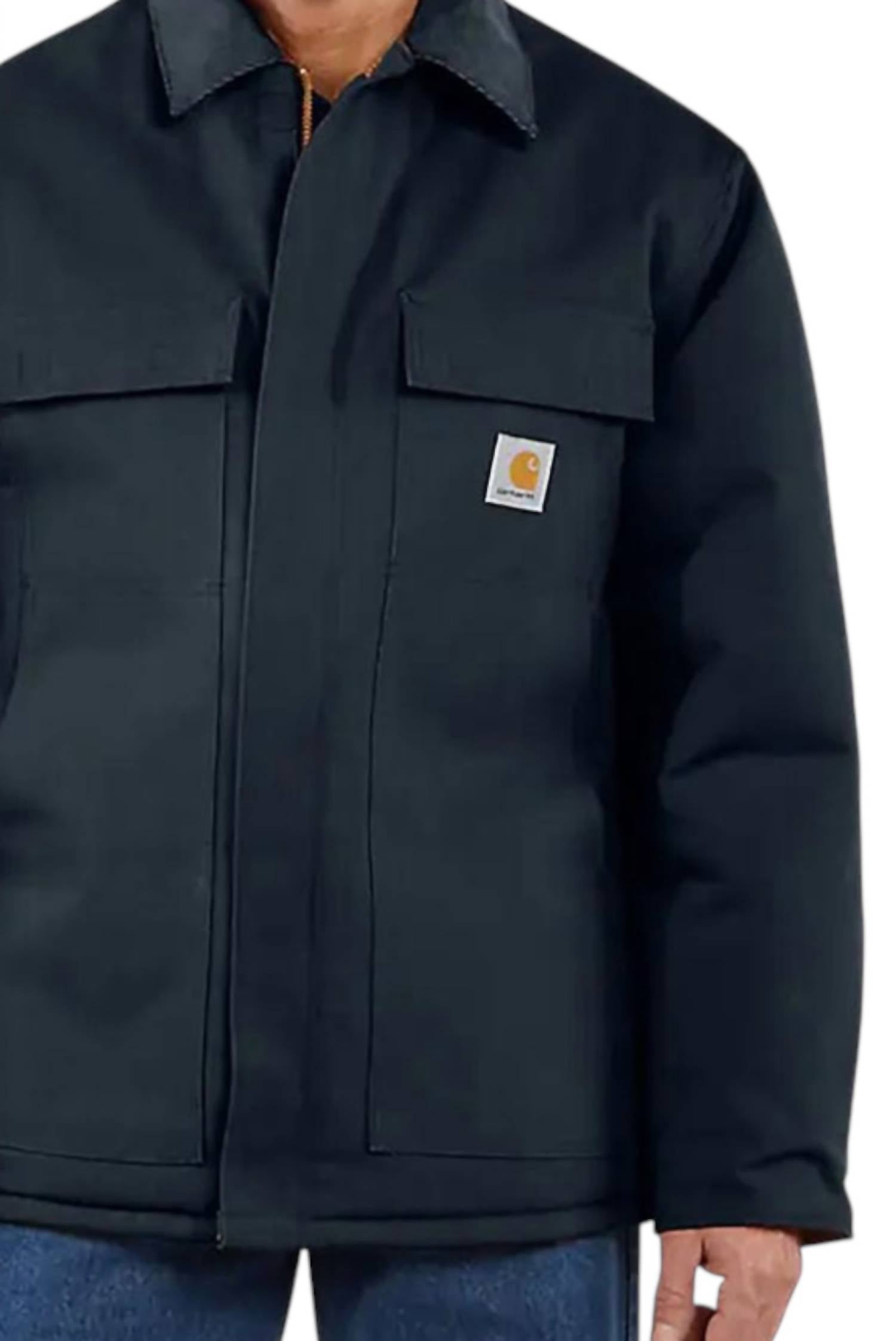 carhartt Firm Duck Insulated Traditional Coat in dark navy - men's jacket - detail view