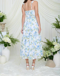Blu Pepper - Floral Eyelet Pattern Scallop Lace Trim Midi Dress