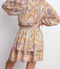Easel - Paisley Chiffon Ruffle Dress