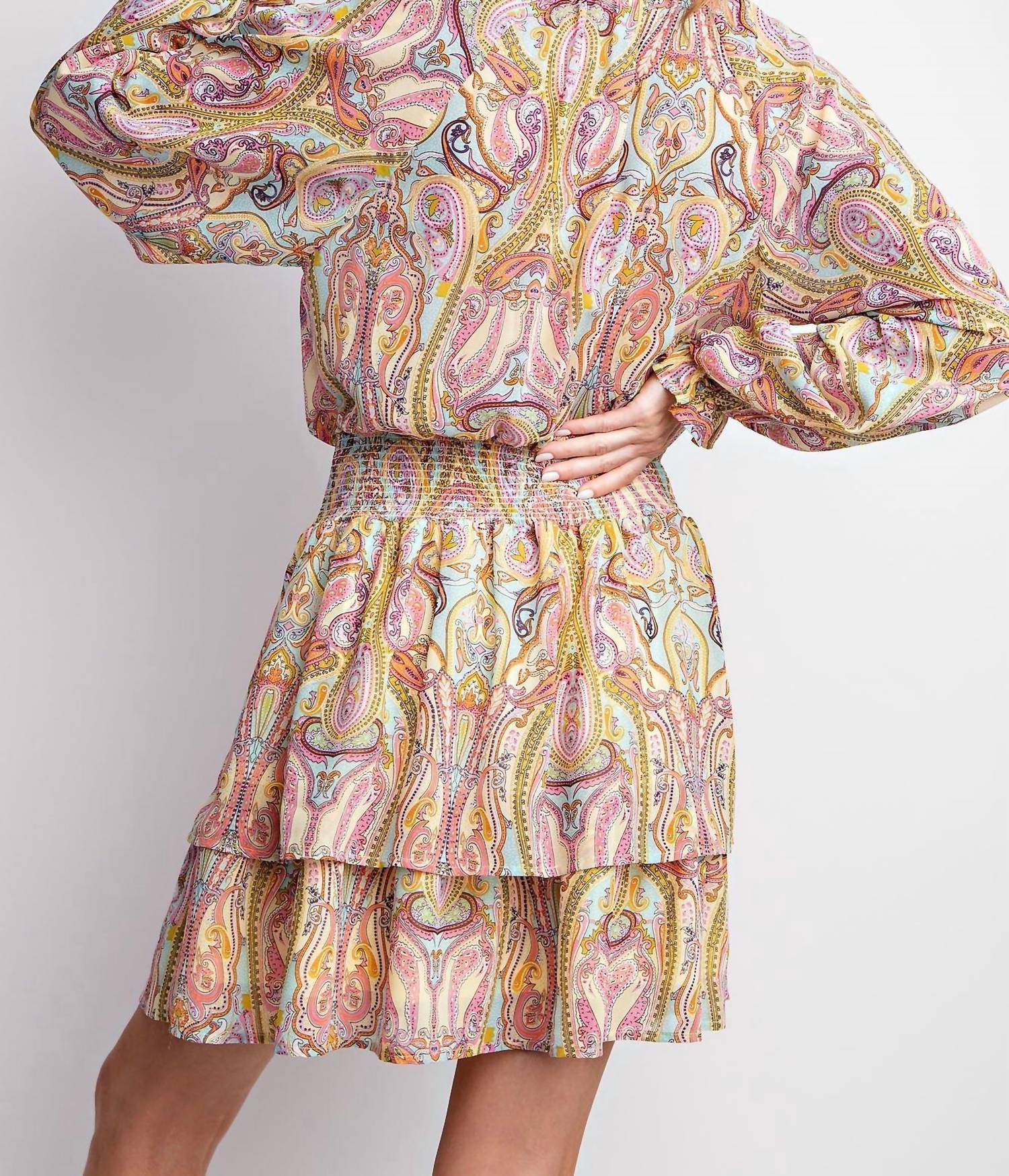 Easel - Paisley Chiffon Ruffle Dress