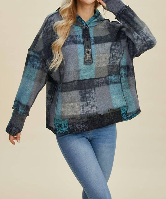 Double Take - Cozy Plaid Oversized Hoodie