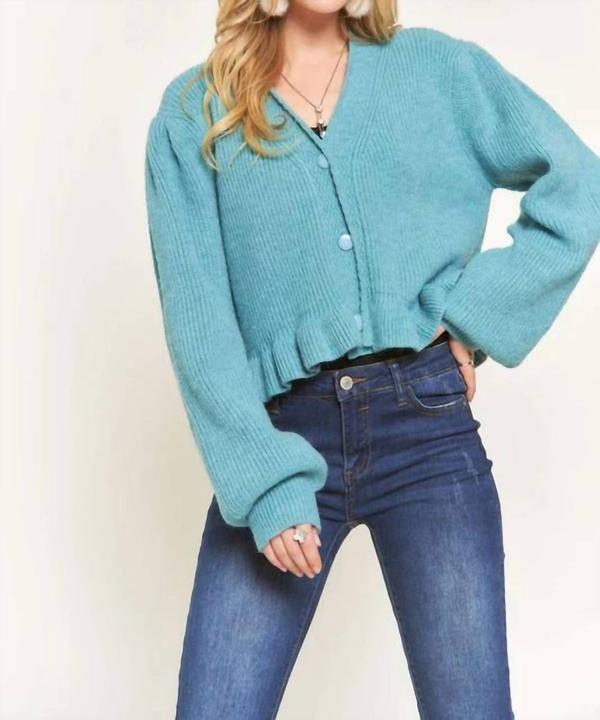 Adora - Puff Sleeve Button Down Sweater Cardigan