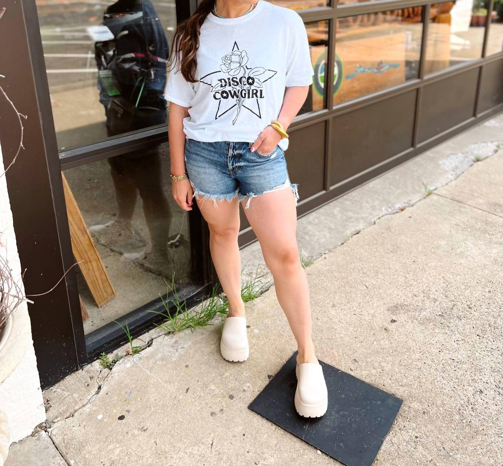 Disco Cowgirl Oversized Crewneck Tee in white - women's t-shirt
