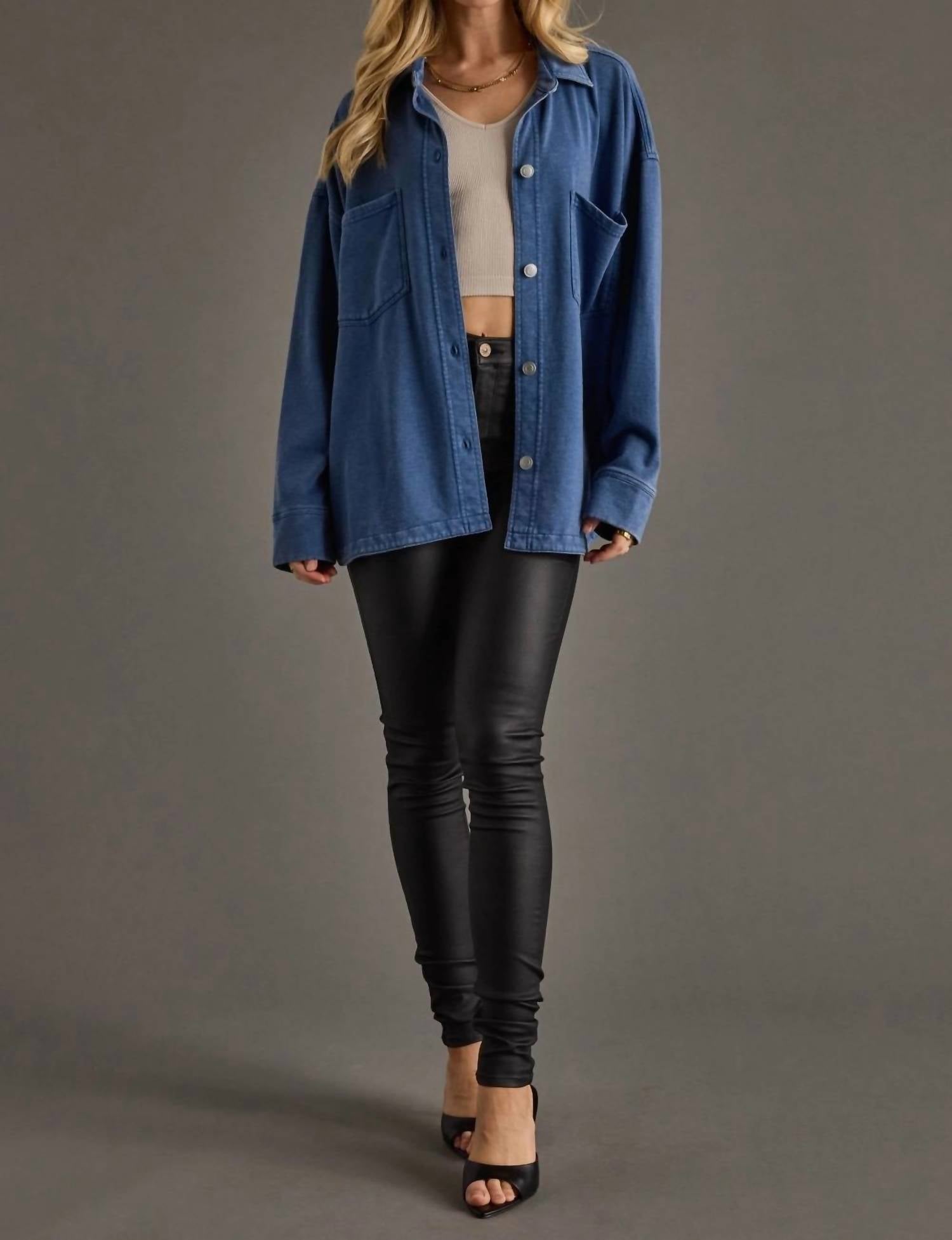 Panache Apparel Keira Super Soft Button Up Shirt in dark blue - women's shirt - view 4