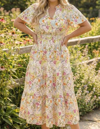 Haptics - Smocked Waist Tiered Floral Dress - Plus