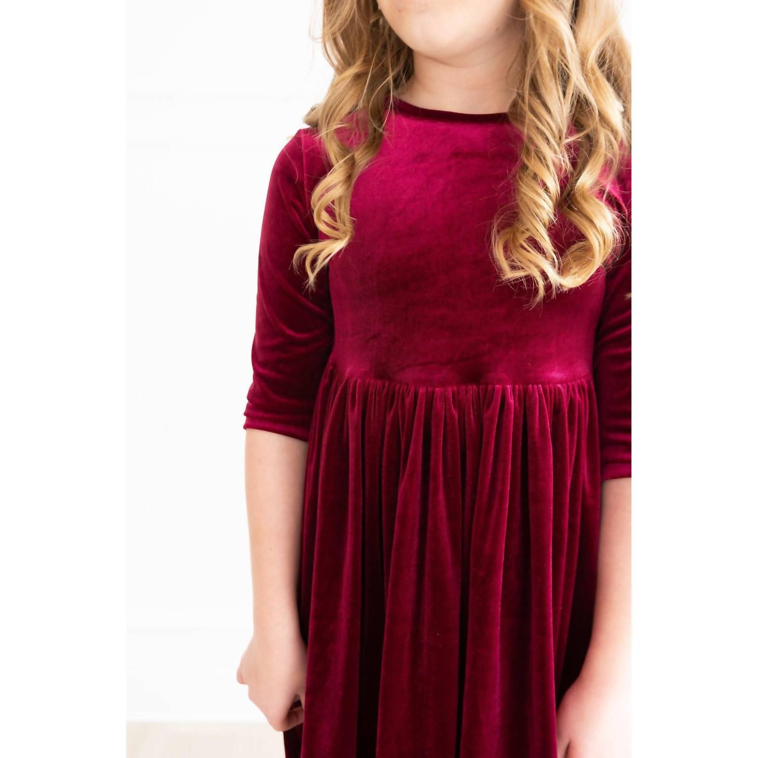 Mila & Rose Velvet Twirl Dress in cranberry - kids' dress - alternate view