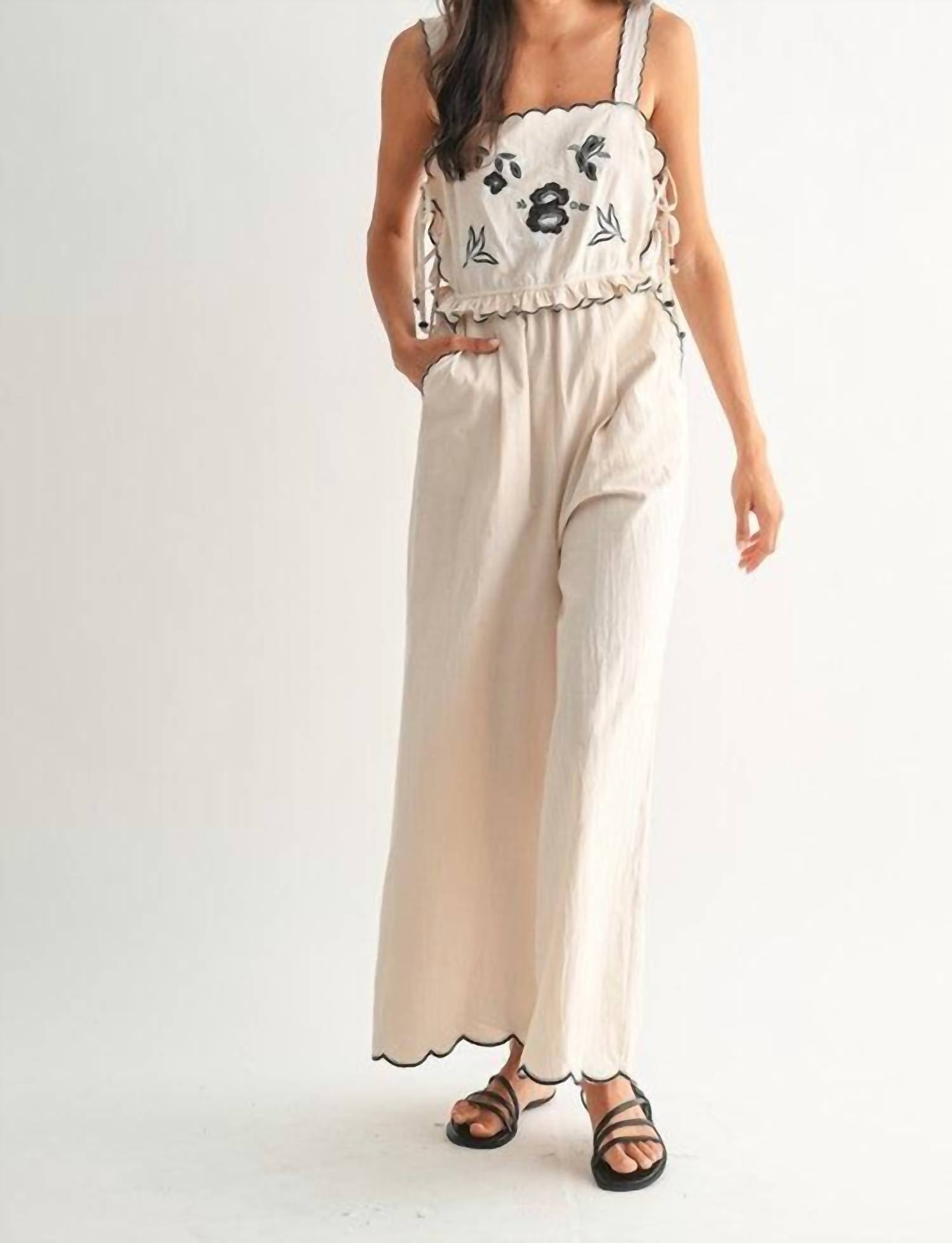 Camellia - Embroidered Jumpsuit With Unique Scalloped Edge