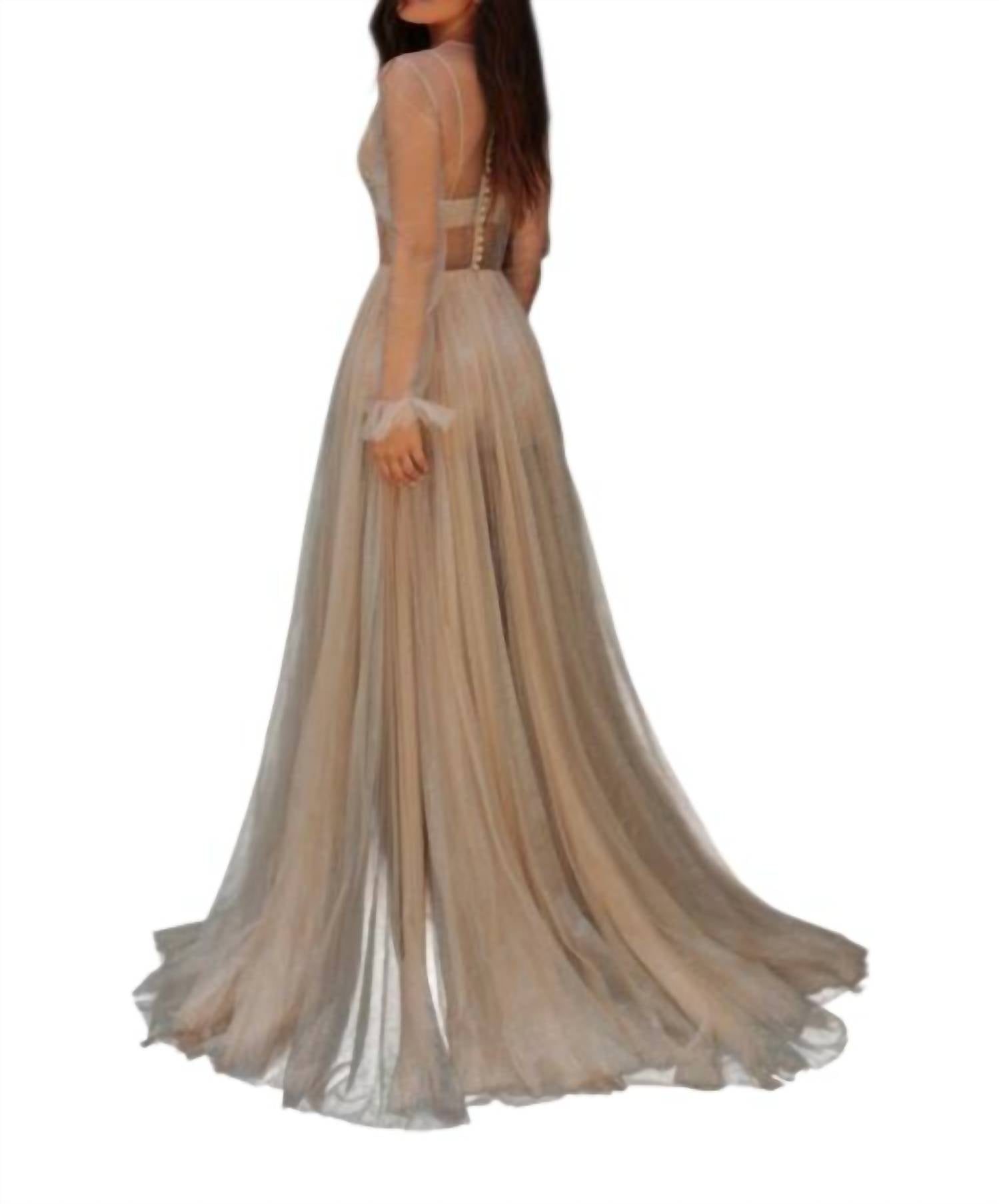 Tarik Ediz - Macerta Sheer Bodice High Slit Dress