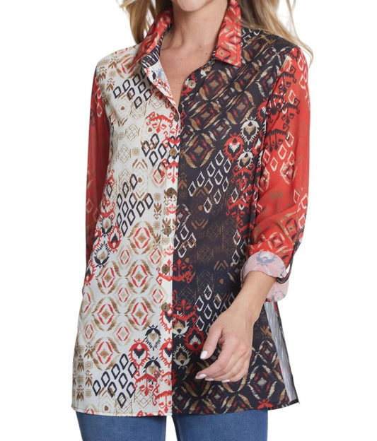 Multiples - Mixed Print Crinkle Shirt