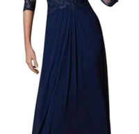 MGNY Beaded Lace Appliques Dress in navy - women's dress - detail view