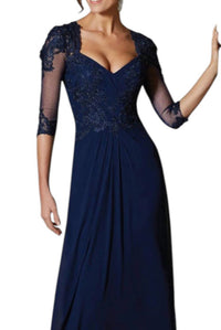 MGNY Beaded Lace Appliques Dress in navy - women's dress - alternate view