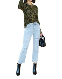 Kori - Contrasting Round Animal Print Top
