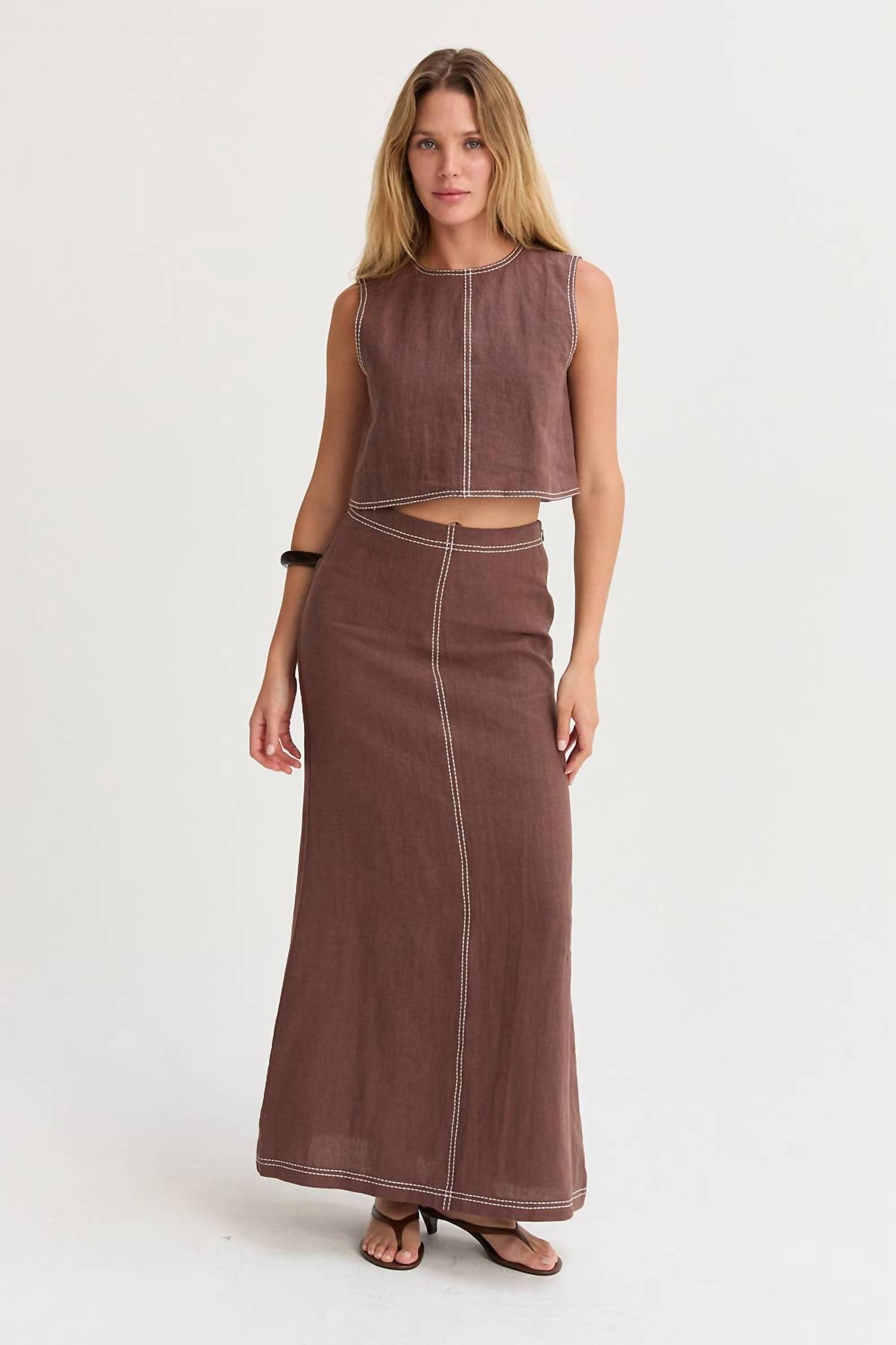 Crescent - Kenzy Contrast Stitch Linen Maxi Skirt