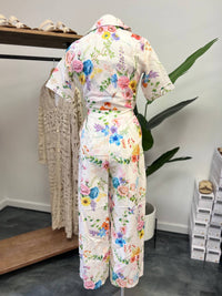 TFY Collection She Blossoms Jumpsuit in white multi - women's pants - detail view