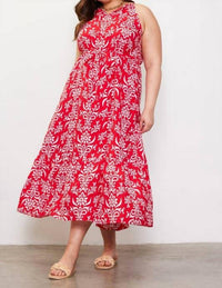 Skies Are Blue - Printed Halter Neck Maxi Trepeze Dress - Plus