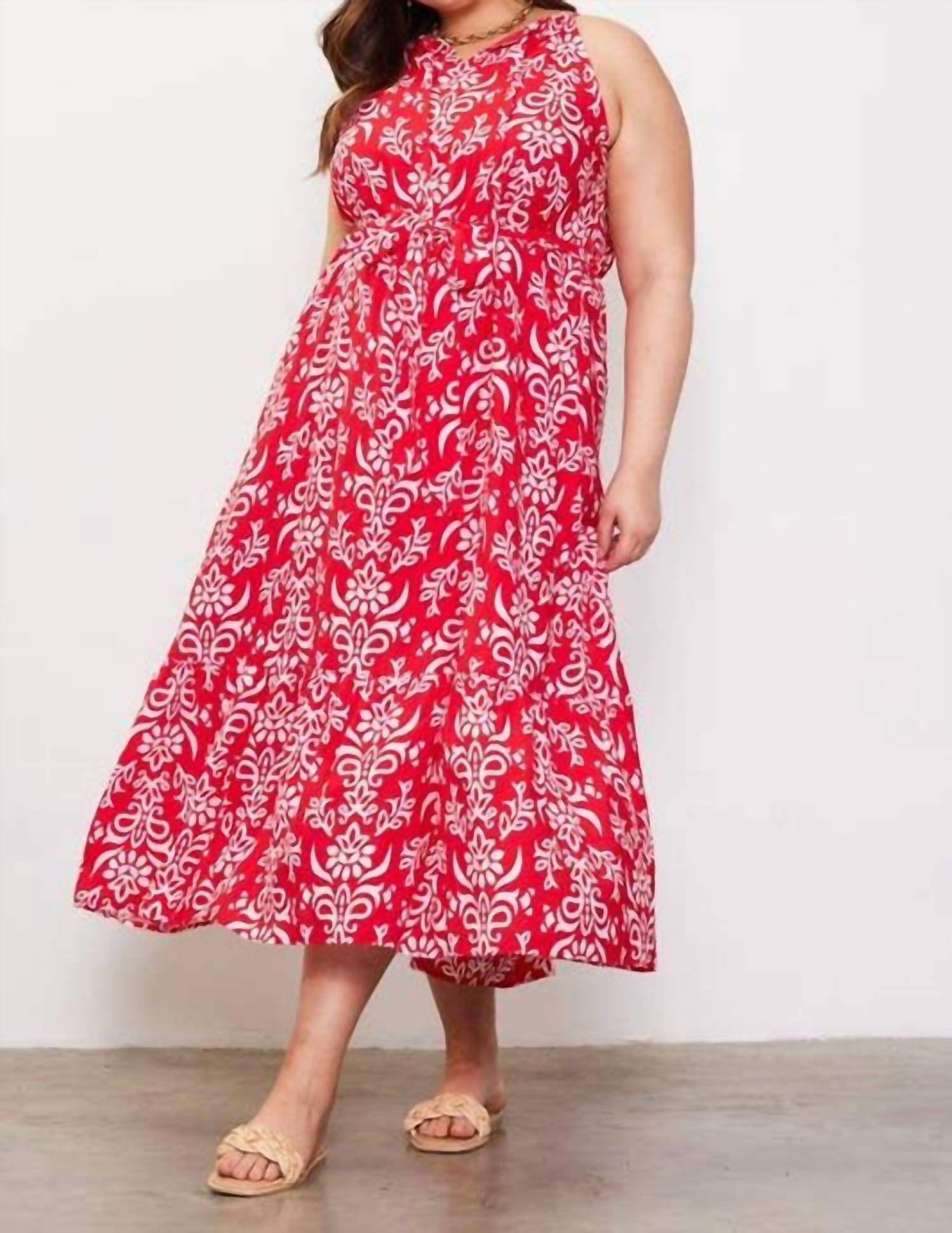 Skies Are Blue - Printed Halter Neck Maxi Trepeze Dress - Plus