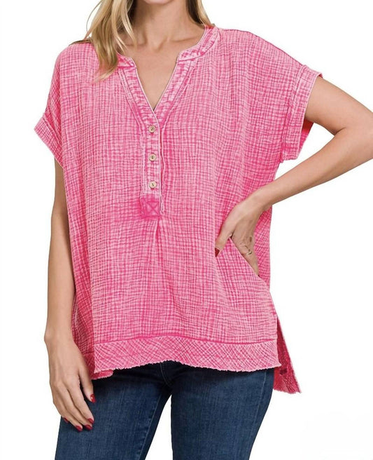 Zenana - Double Wash Gauze Henley Top