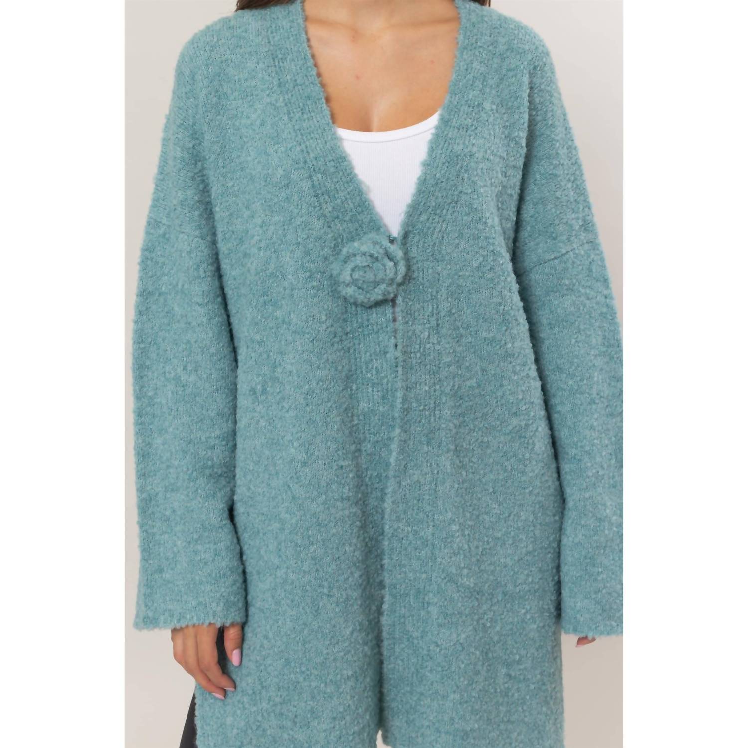 Hyfve - Front Rosette Long Sweater Cardigan