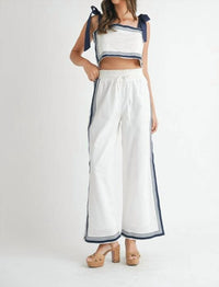 MABLE Chevron Linen Crop Top in white - women's shirt - alternate view