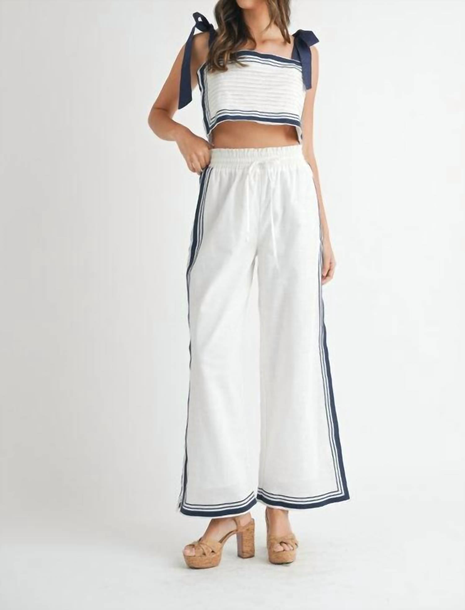 MABLE Chevron Linen Crop Top in white - women's shirt - alternate view