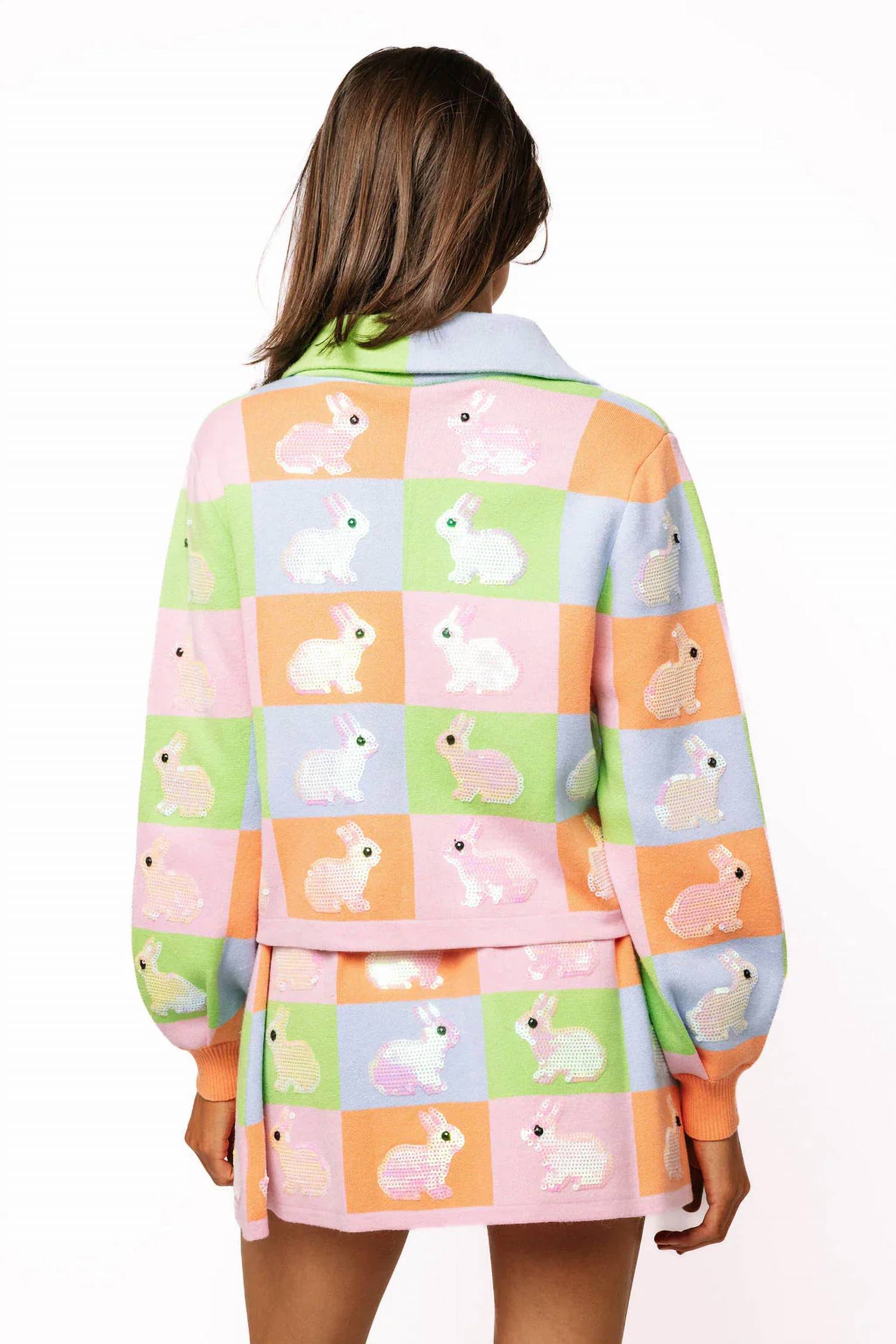 Queen Of Sparkles - Pastel Colorblock Easter Bunny Button Up Collar Cardigan