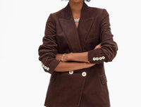 Clare V. Le Blazer in chocolate thin wale corduroy - women's jacket - alternate view