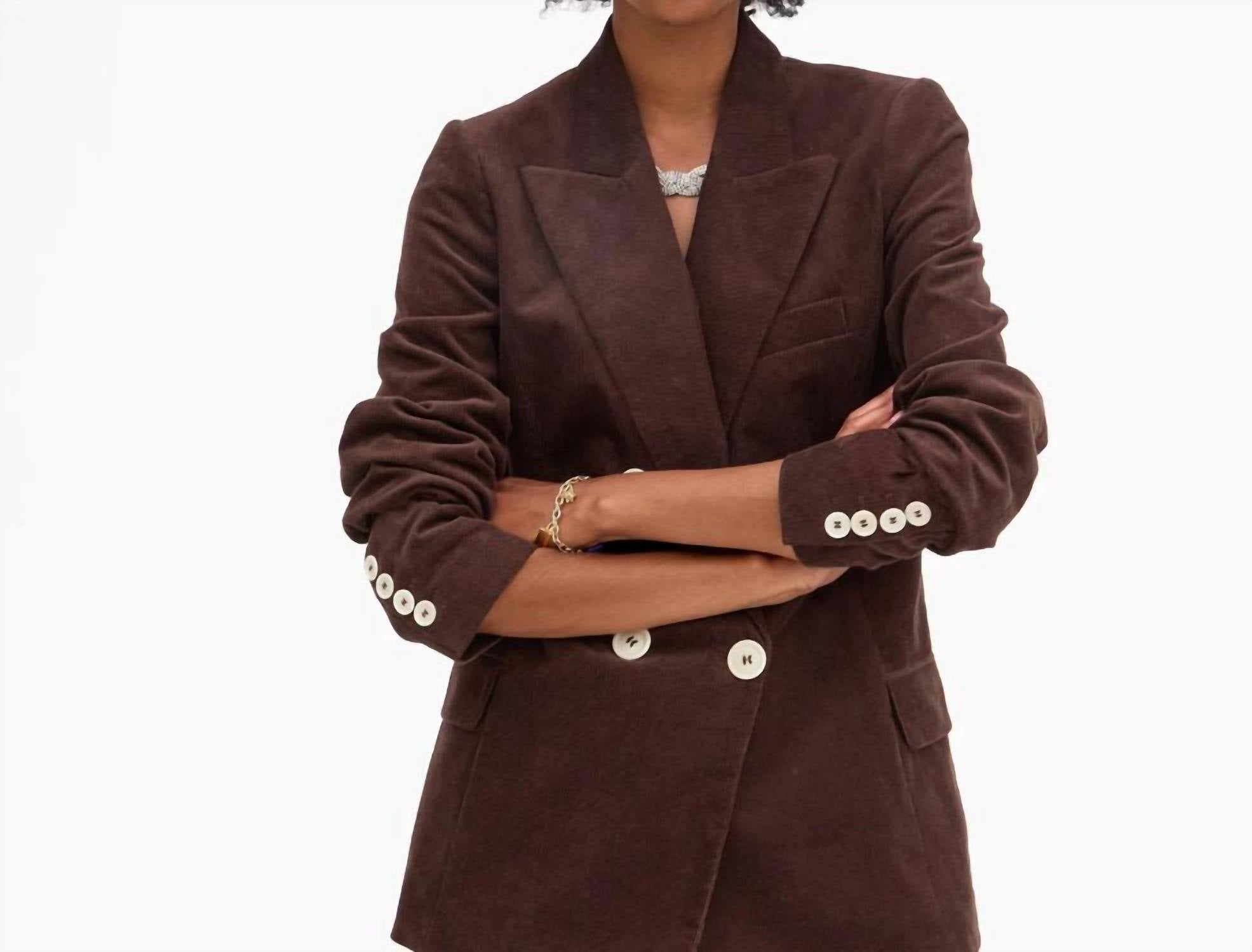 Clare V. Le Blazer in chocolate thin wale corduroy - women's jacket - alternate view