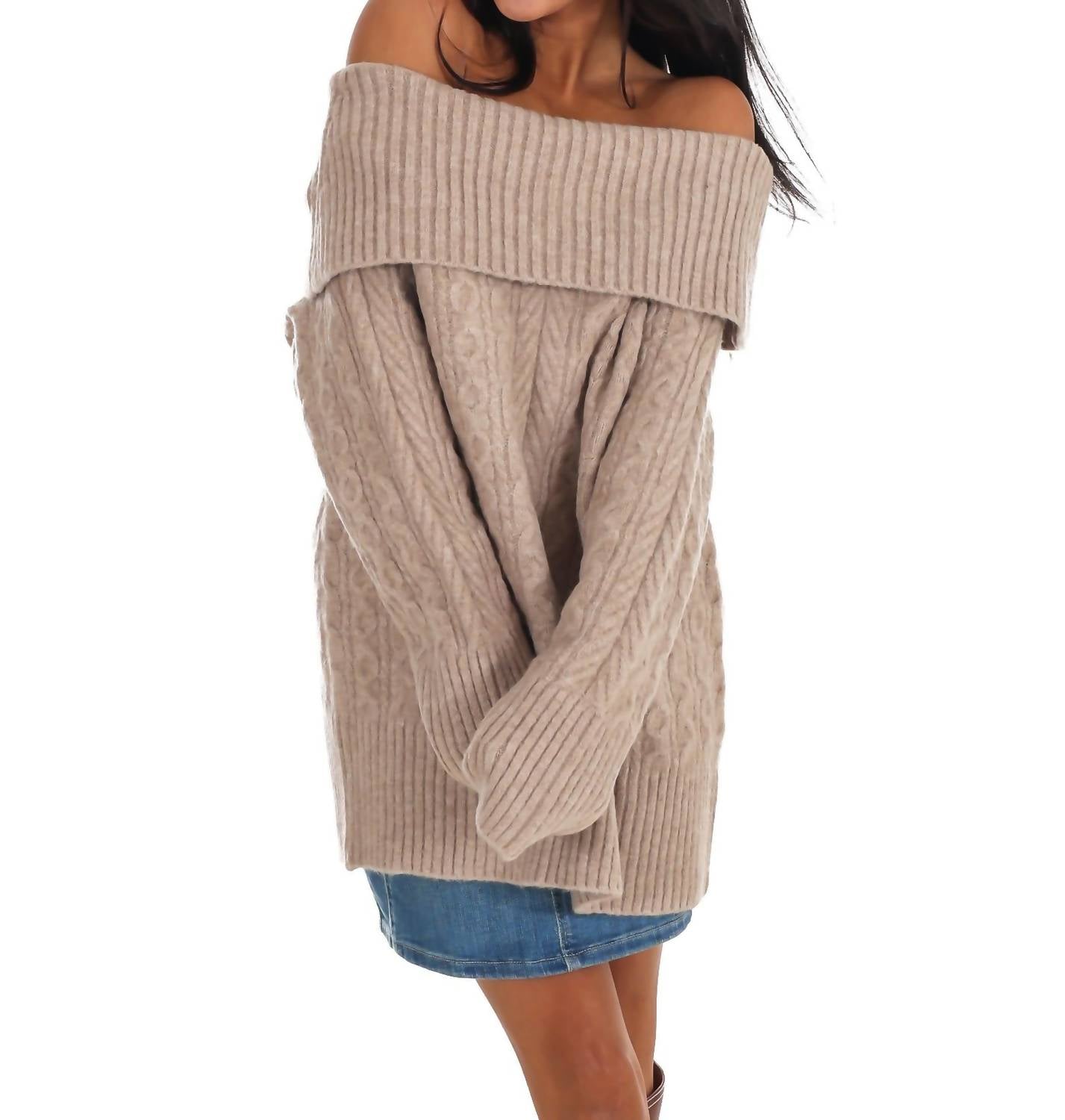 Le Lis - Denver Off Shoulder Cable Knit Sweater
