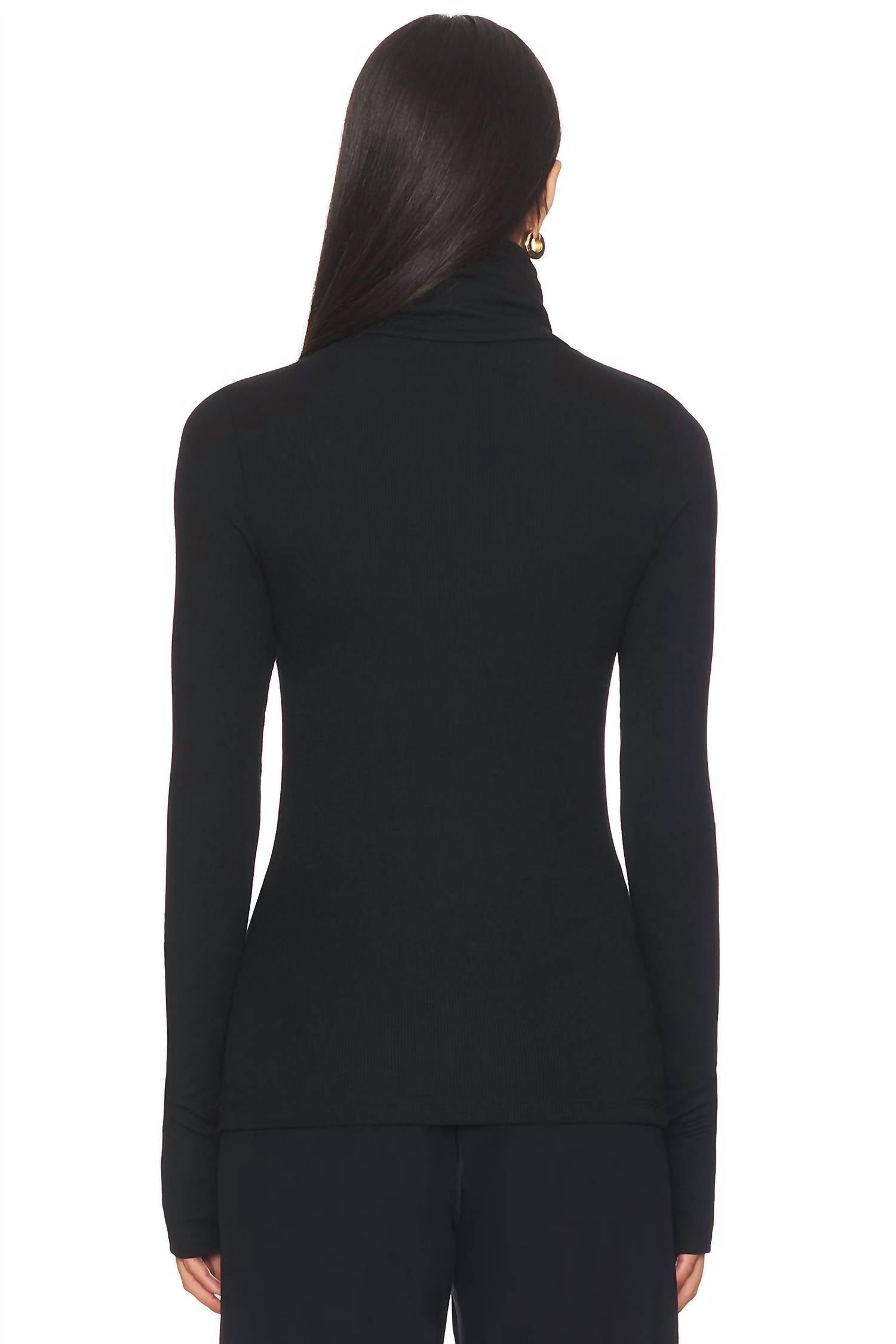SPLITS59 Lennon Rib Turtleneck Top in black - women's long sleeve top - alternate view