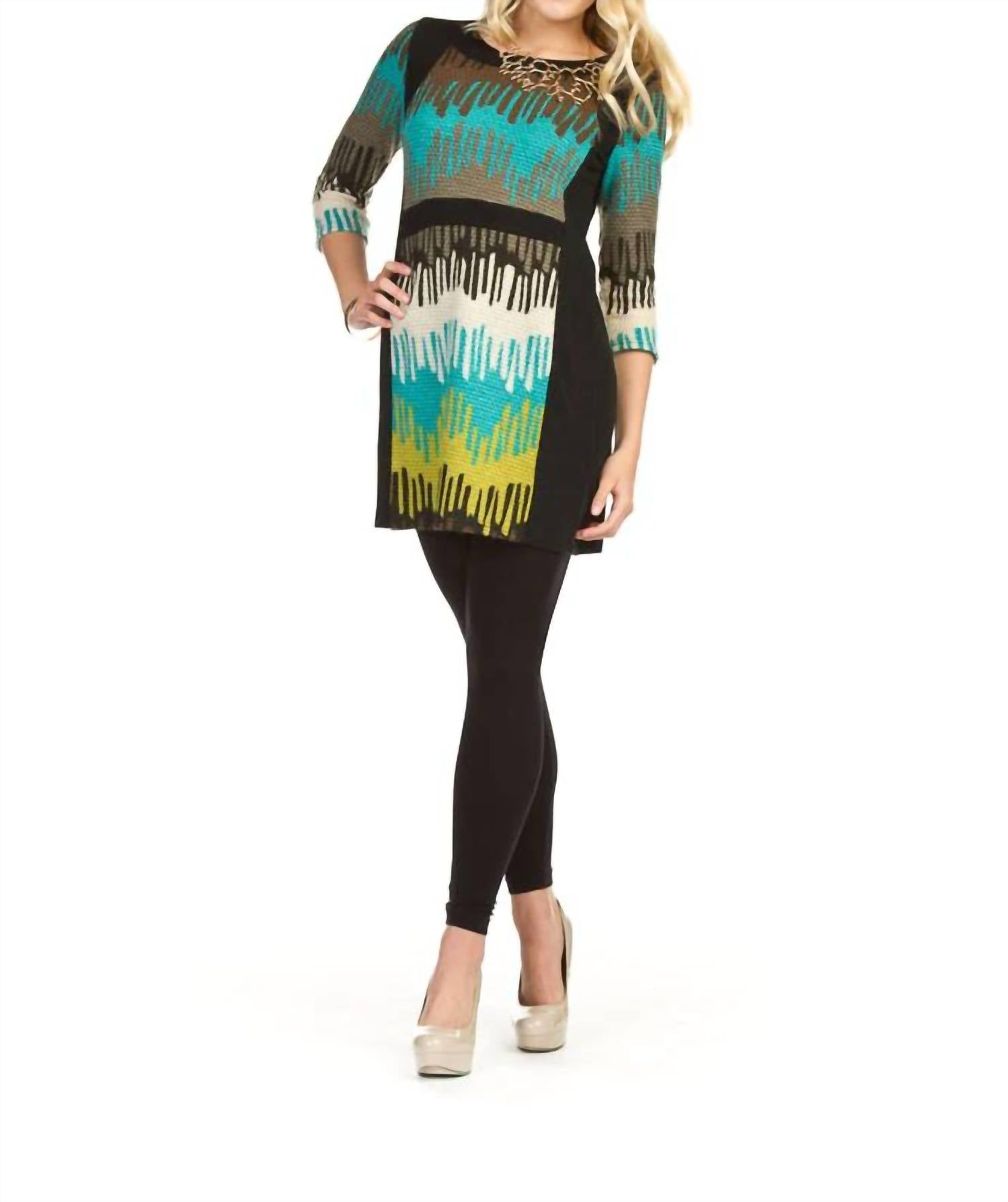 Papillon - Textured Print Panel 3/4 Sleeve Shift Dress