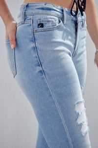 Kancan - Mid-rise Ankle Skinny Jeans With Destruction Detailing & Frayed Hem