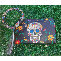 Mimi Wholesale - Women's Day Of The Dead Sugar Skull Vegan Leather Wristlet Clutch