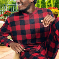 Nautica Men's Long Sleeve Crew Tee And Jogger Waffle Knit Plaid Pajama Pant Set in red - men's item - detail view