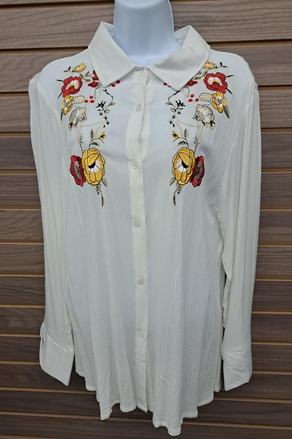 Angela Plus - Women's Embroidered Floral Blouse