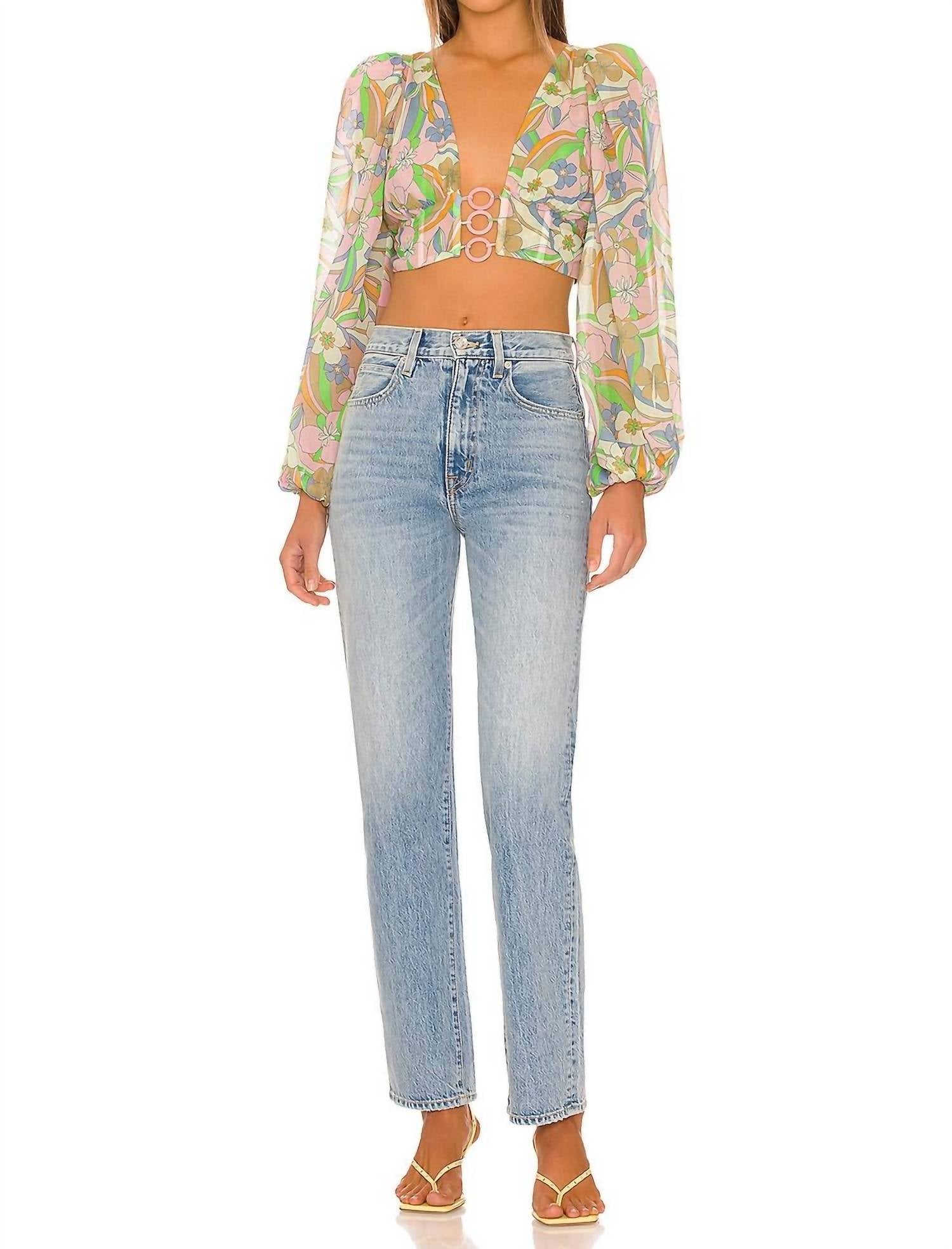 for Love & Lemons Guinevere Crop Top in green - women's shirt - view 4