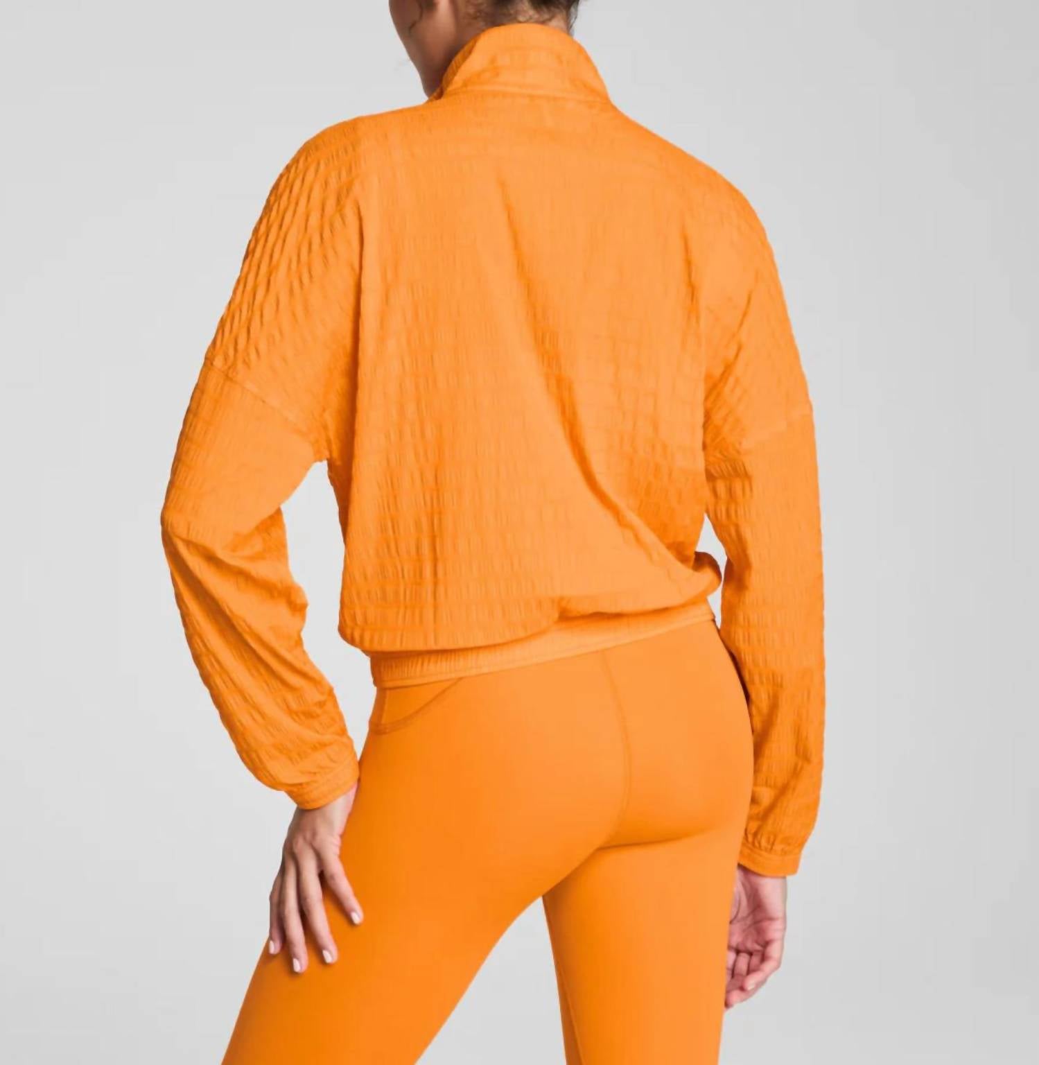 Spanx Get Moving Half Zip Textured Jacket in monarch orange - women's jacket - alternate view