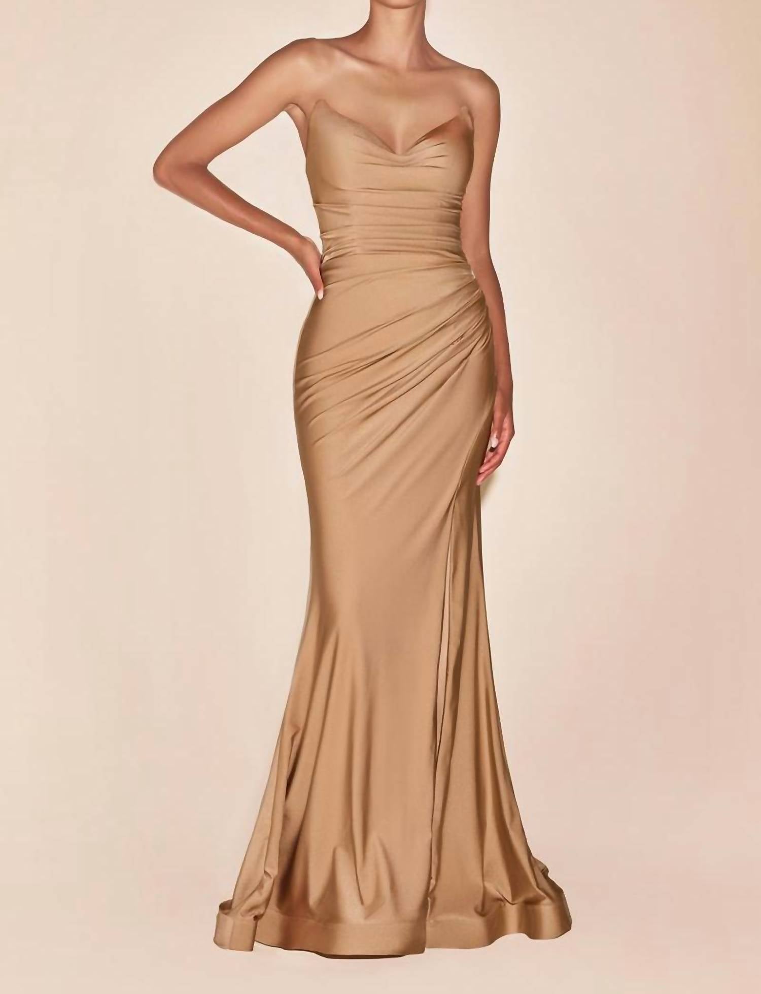 Ladivine Strapless Fitted Gown in nude gold - women's dress