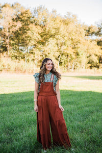 ee:some Nash Lace Trim Jumpsuit in cinnamon - women's pants