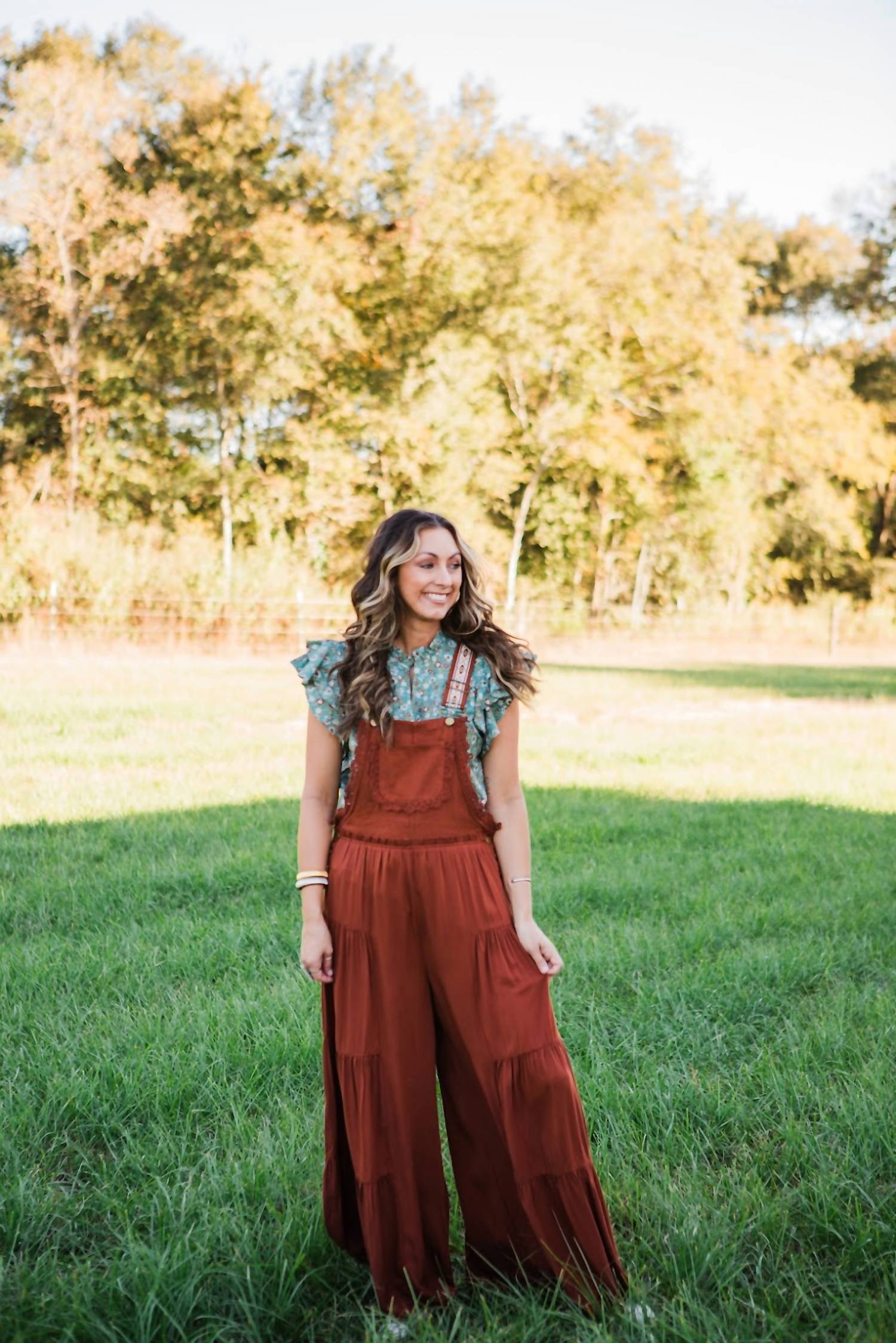 ee:some Nash Lace Trim Jumpsuit in cinnamon - women's pants