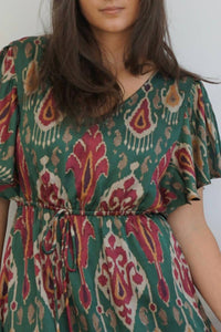 NIBI MTK Carter Midi Dress in vert ikat - women's dress - detail view