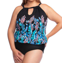 Maxine - High Neck Keyhole Blouson One Piece Swimsuit - Plus Size