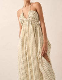 Promesa - Trellis Blossoms Floral Gauze Halter Maxi Dress