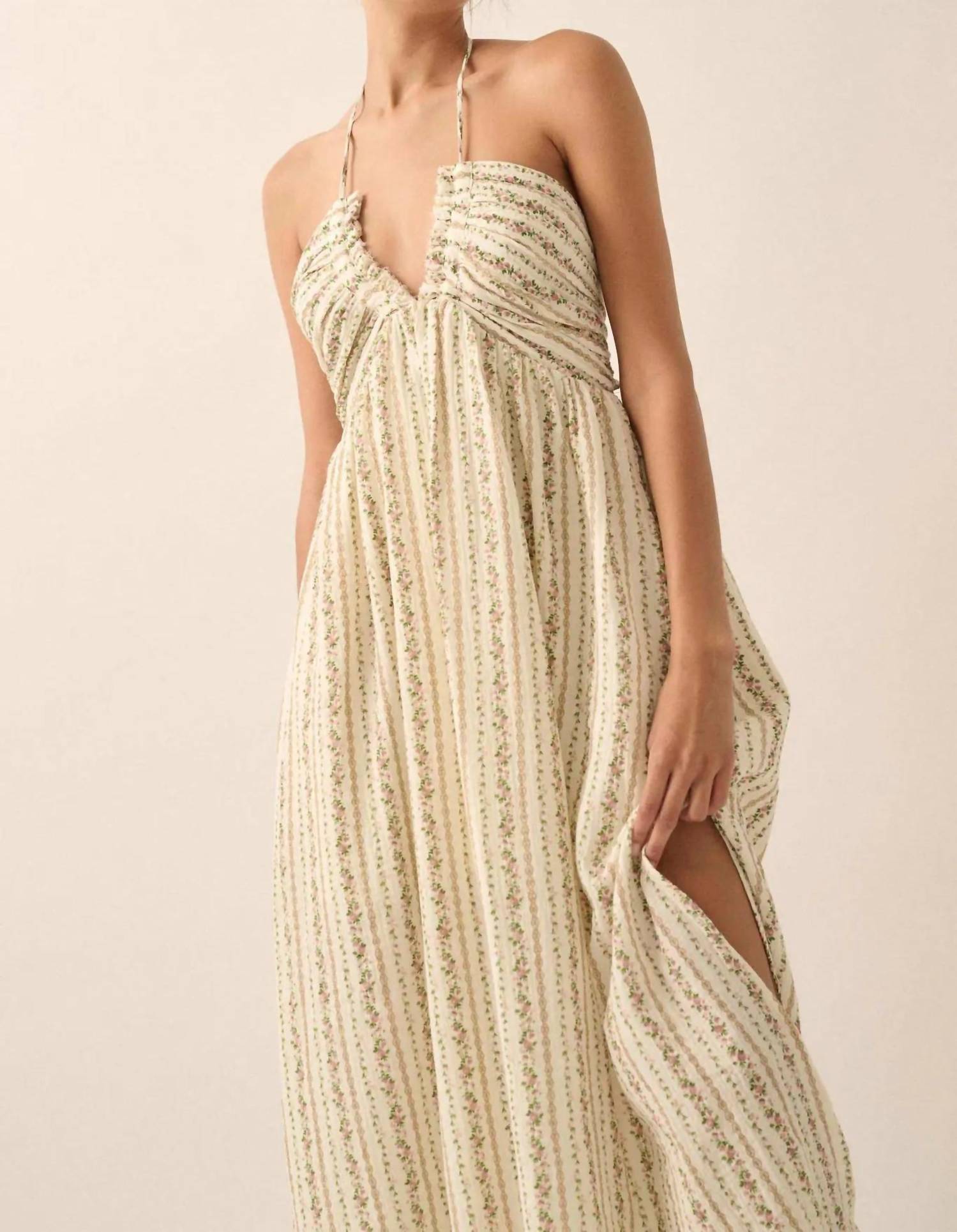 Promesa - Trellis Blossoms Floral Gauze Halter Maxi Dress