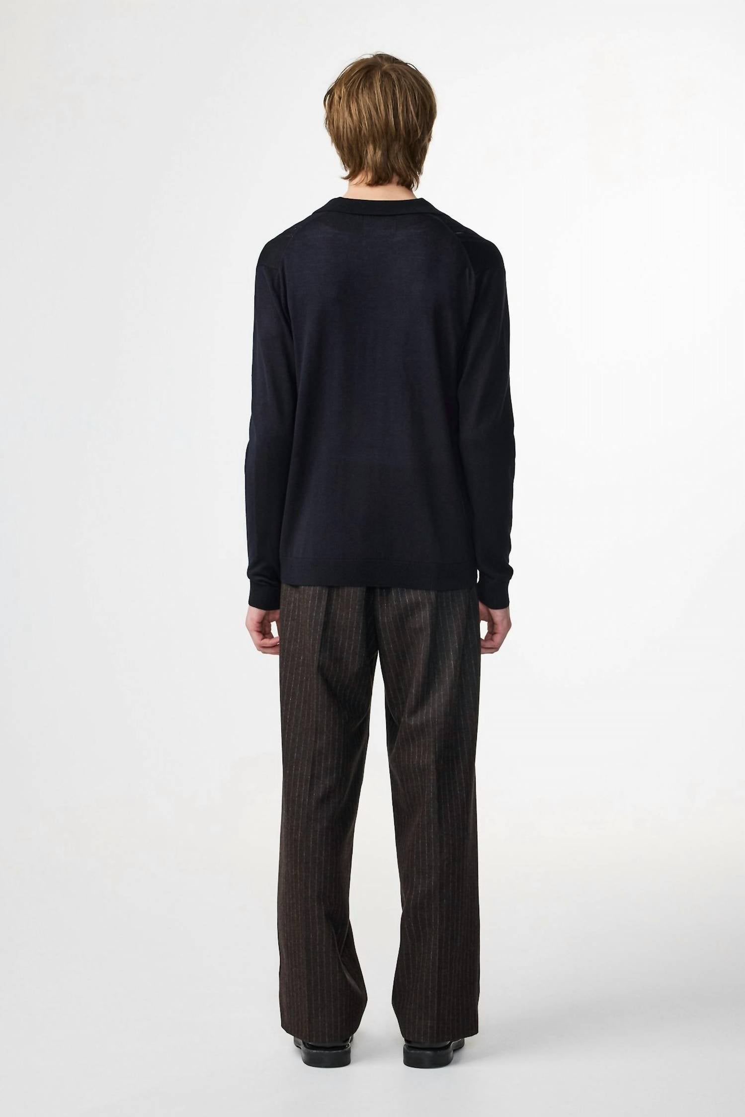 NN07 Thor Long Sleeve Polo in deep navy - men's shirt - detail view