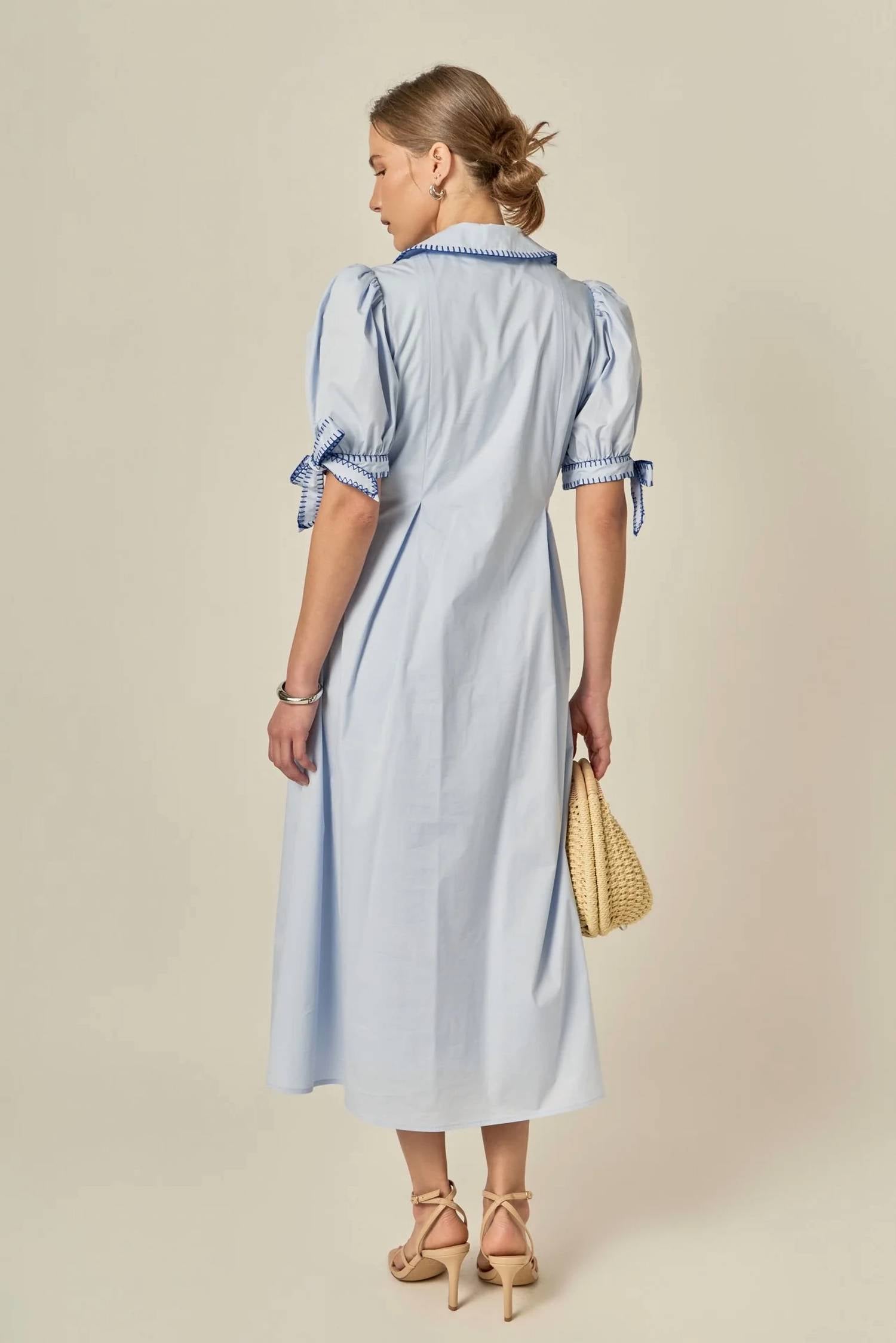 English Factory - Embroidered Puff Sleeve Midi Dress