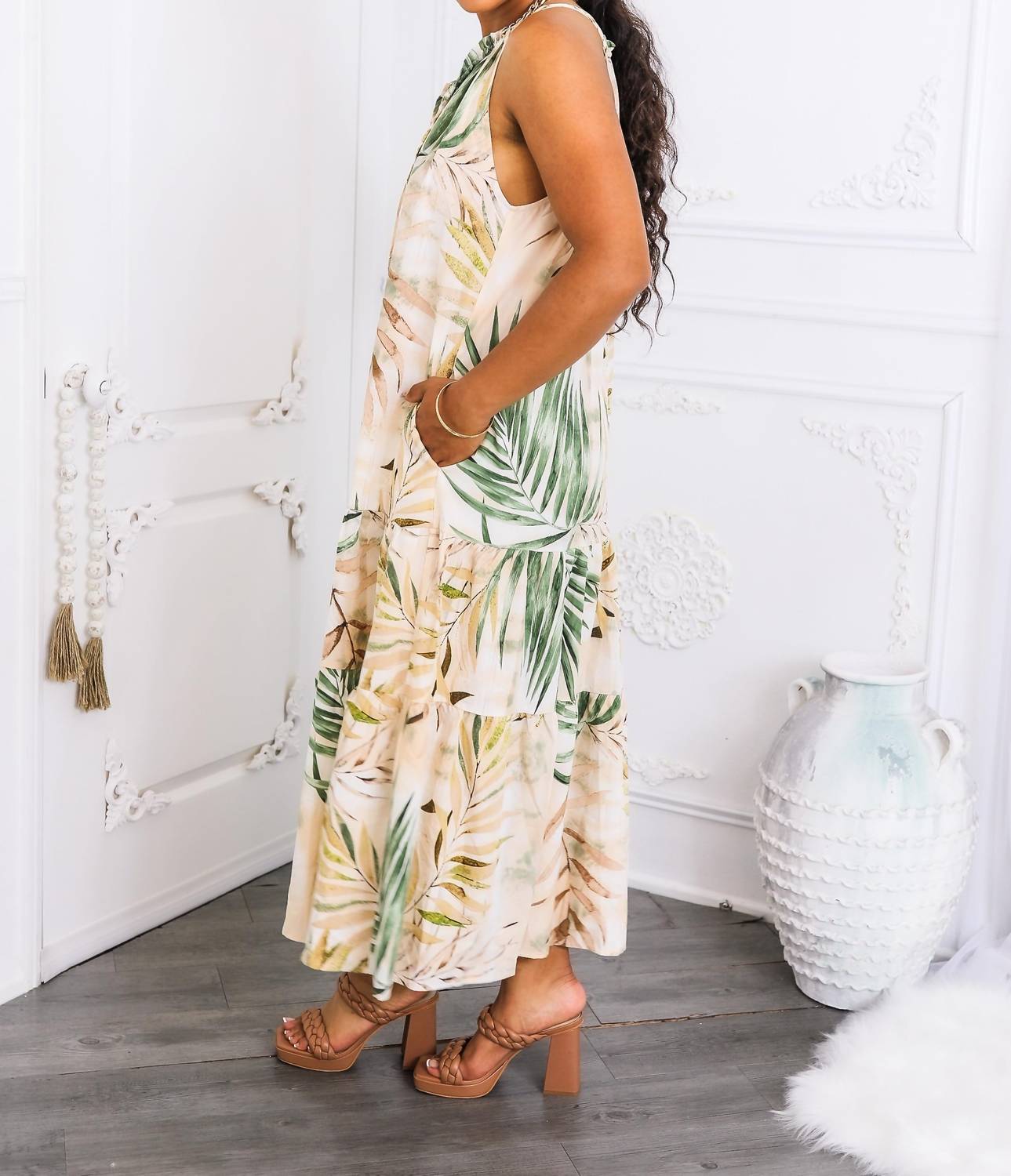 Surelymine - Tropical Palm Tiered Maxi Dress
